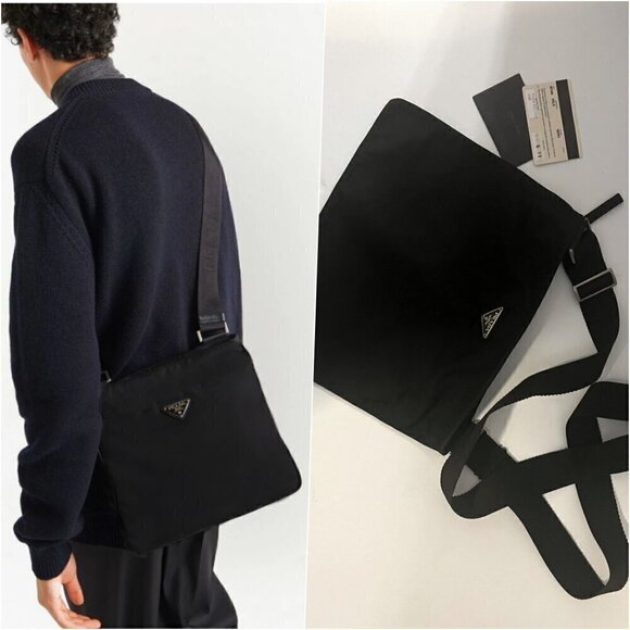 PRADA Mens Black Tessuto Crossbody Messenger Bag Office Work School Collage - Picture 1 of 13